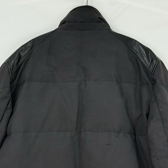 Cole Haan Men’s Down Puffer Jacket Black Leather Trim Size M Winter - Picture 6 of 16